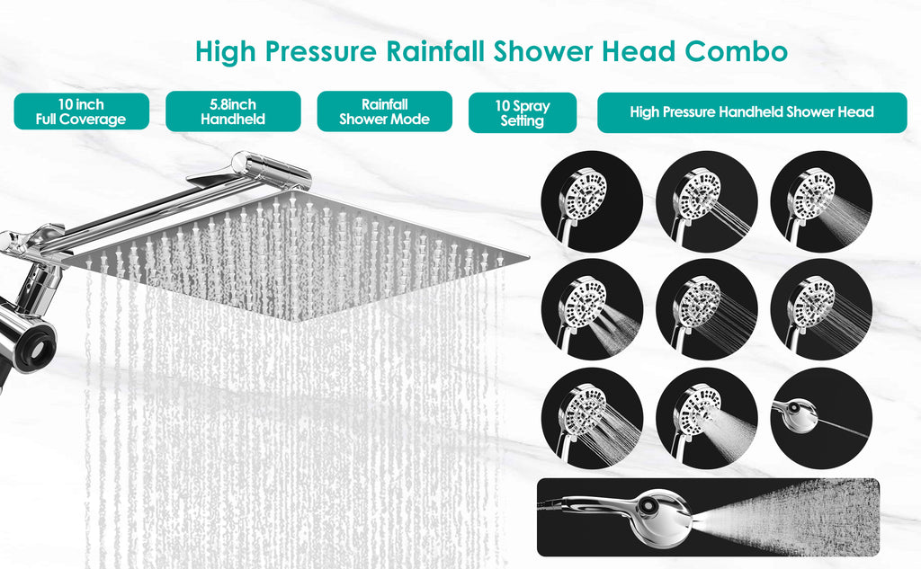 Square Rainfall Shower Head with Magnetic Handheld Combo