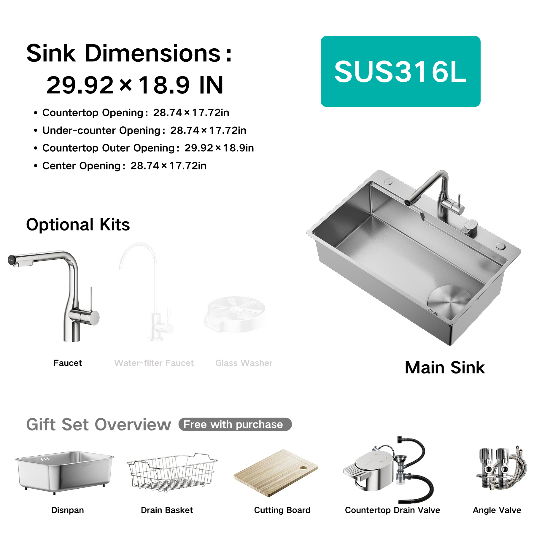 Single Bowl Kitchen Sink for Home Use—316L Stainless Steel