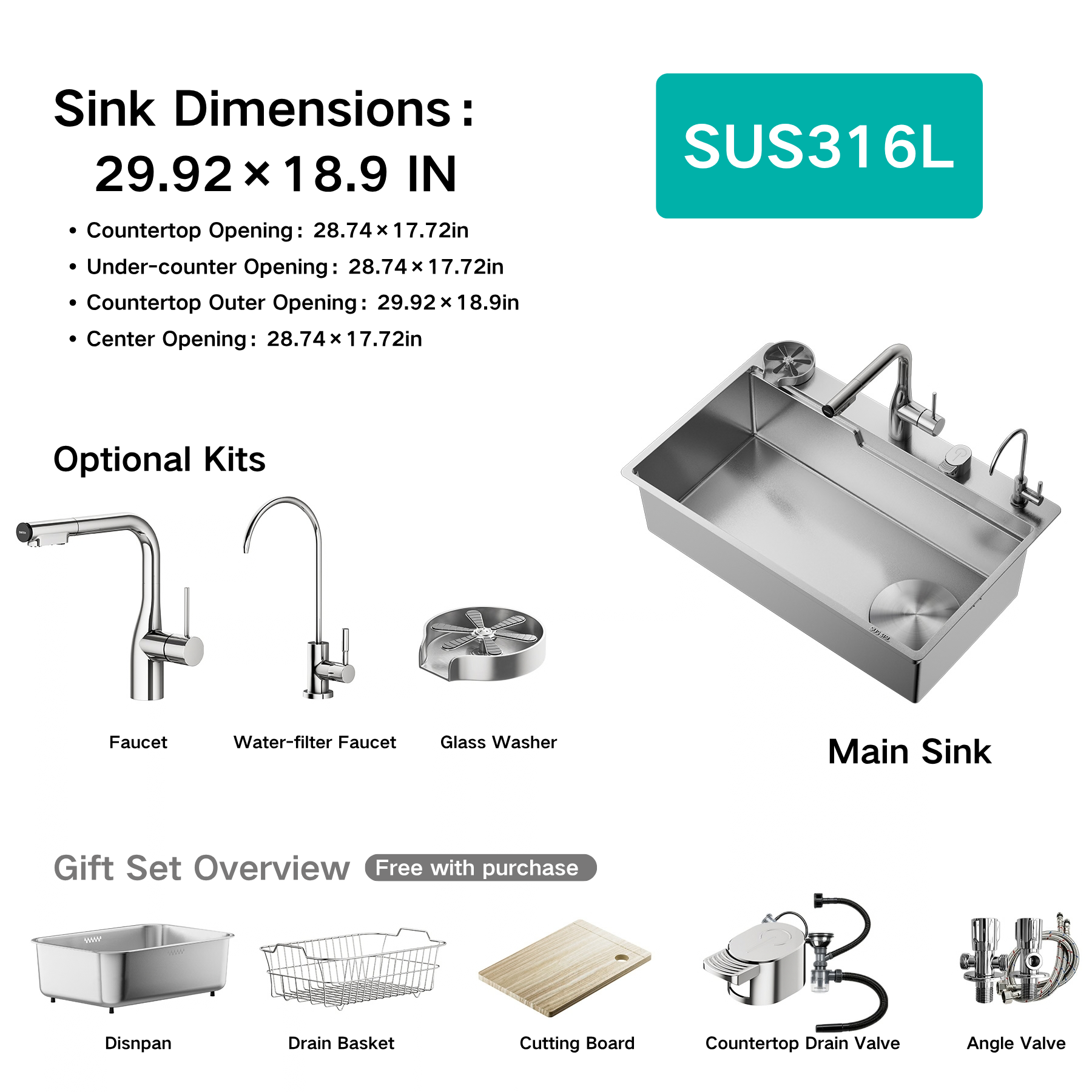 Single Bowl Kitchen Sink for Home Use—316L Stainless Steel