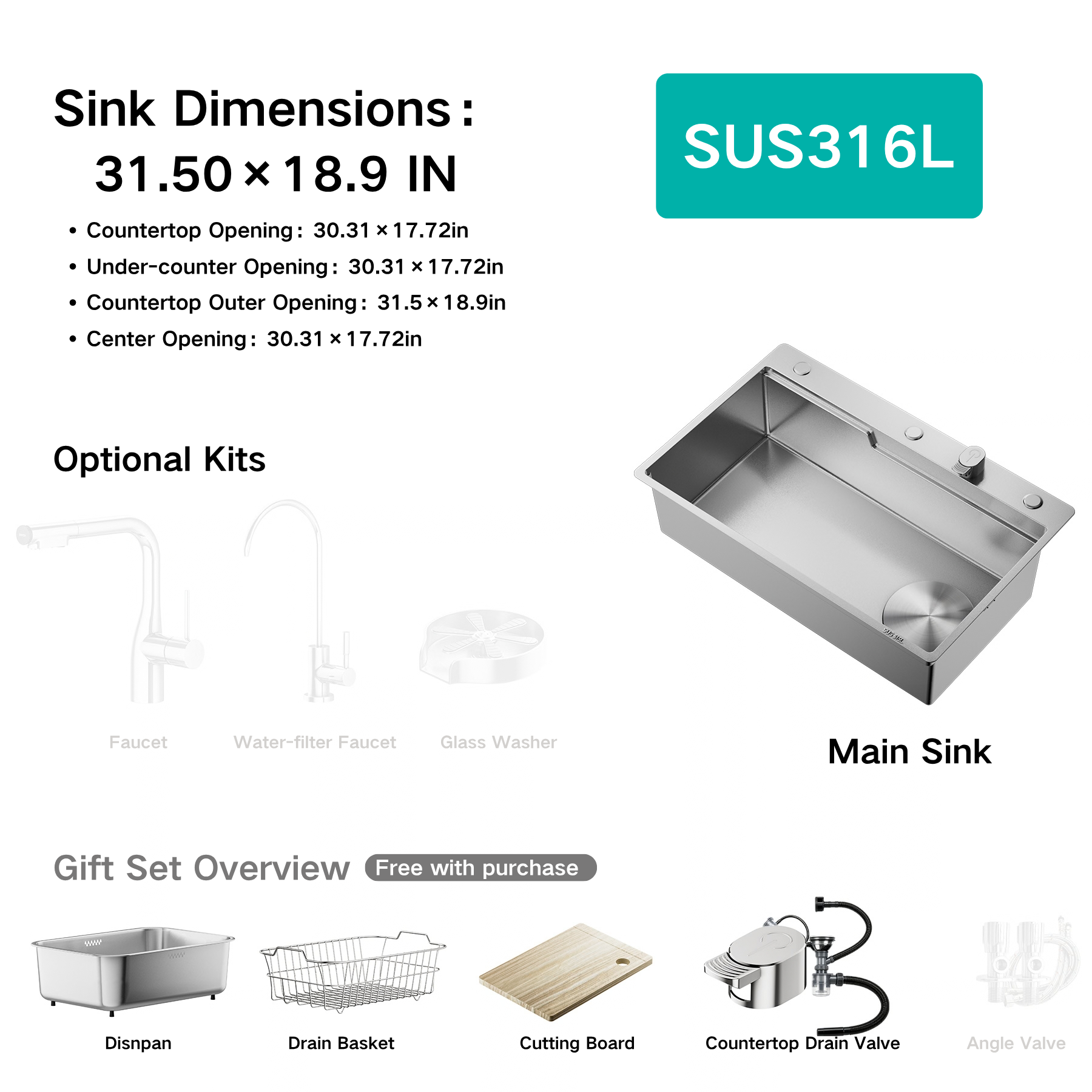 Single Bowl Kitchen Sink for Home Use—316L Stainless Steel