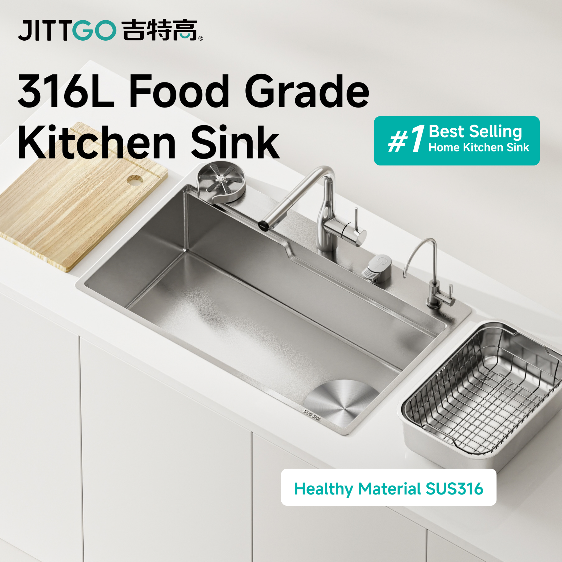 Single Bowl Kitchen Sink for Home Use—316L Stainless Steel