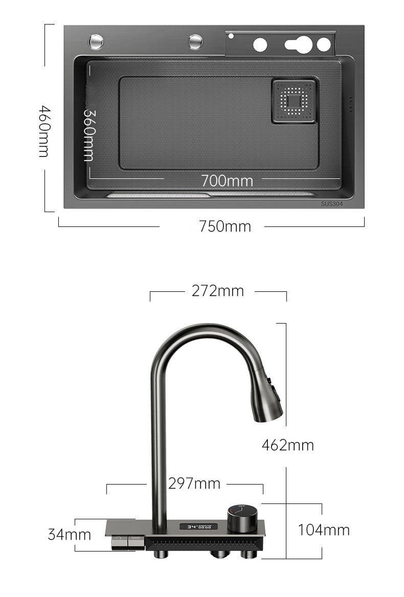 Jittgo waterfall 304stain steel single nano kitchenisnk JT-N95