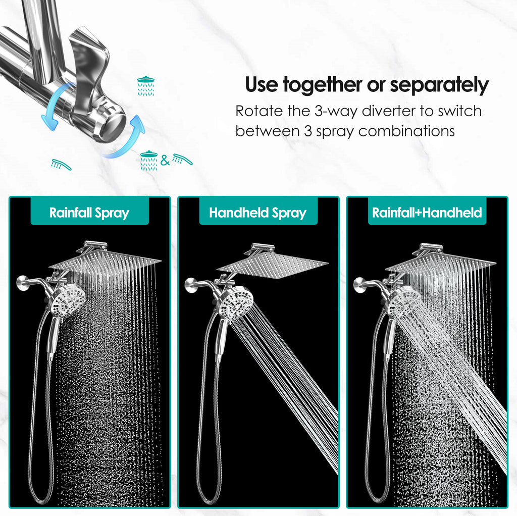 Square Rainfall Shower Head with Magnetic Handheld Combo
