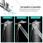 Square Rainfall Shower Head with Magnetic Handheld Combo