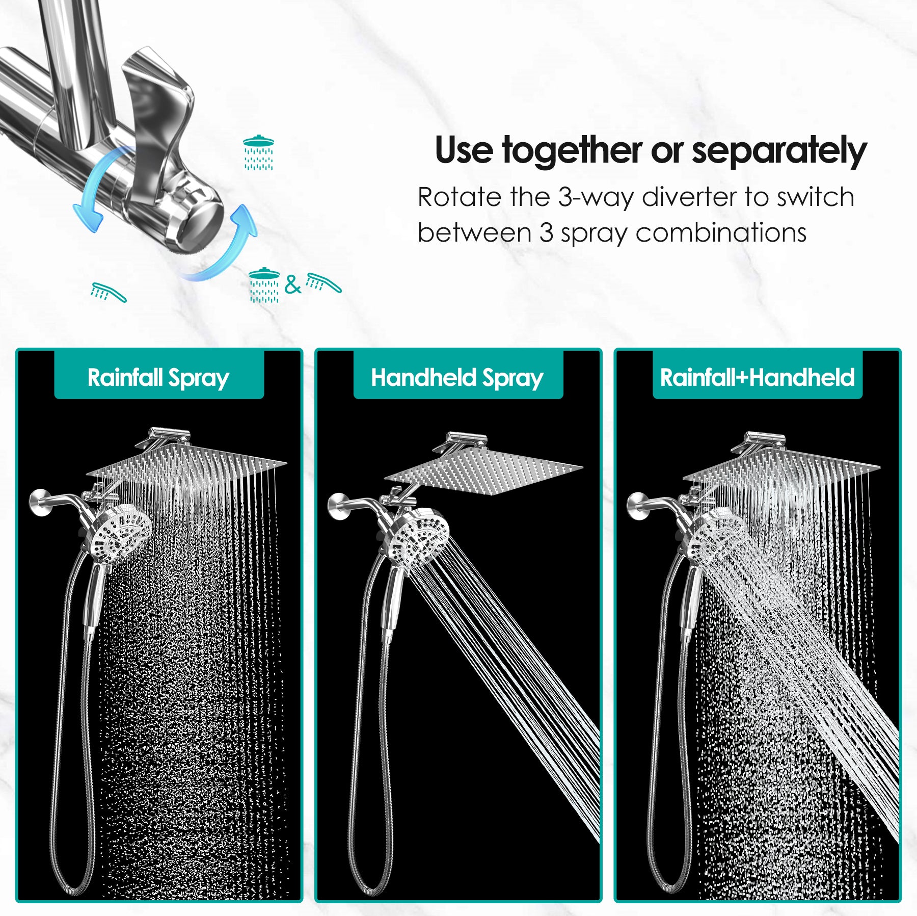Square Rainfall Shower Head with Magnetic Handheld Combo