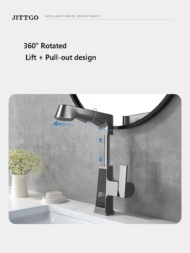 Jittgo Single-Hole Pull-Out Faucet with Temperature Display C350