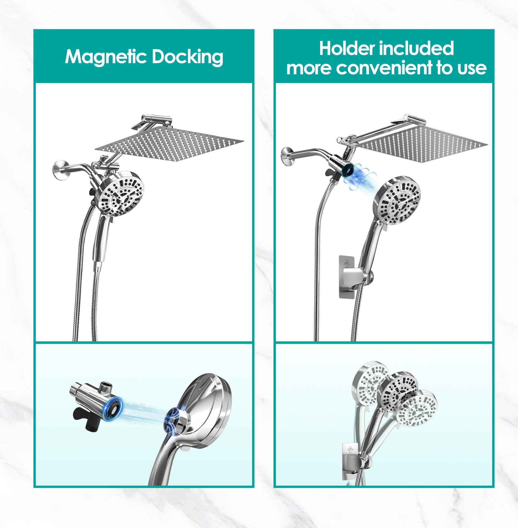 Square Rainfall Shower Head with Magnetic Handheld Combo