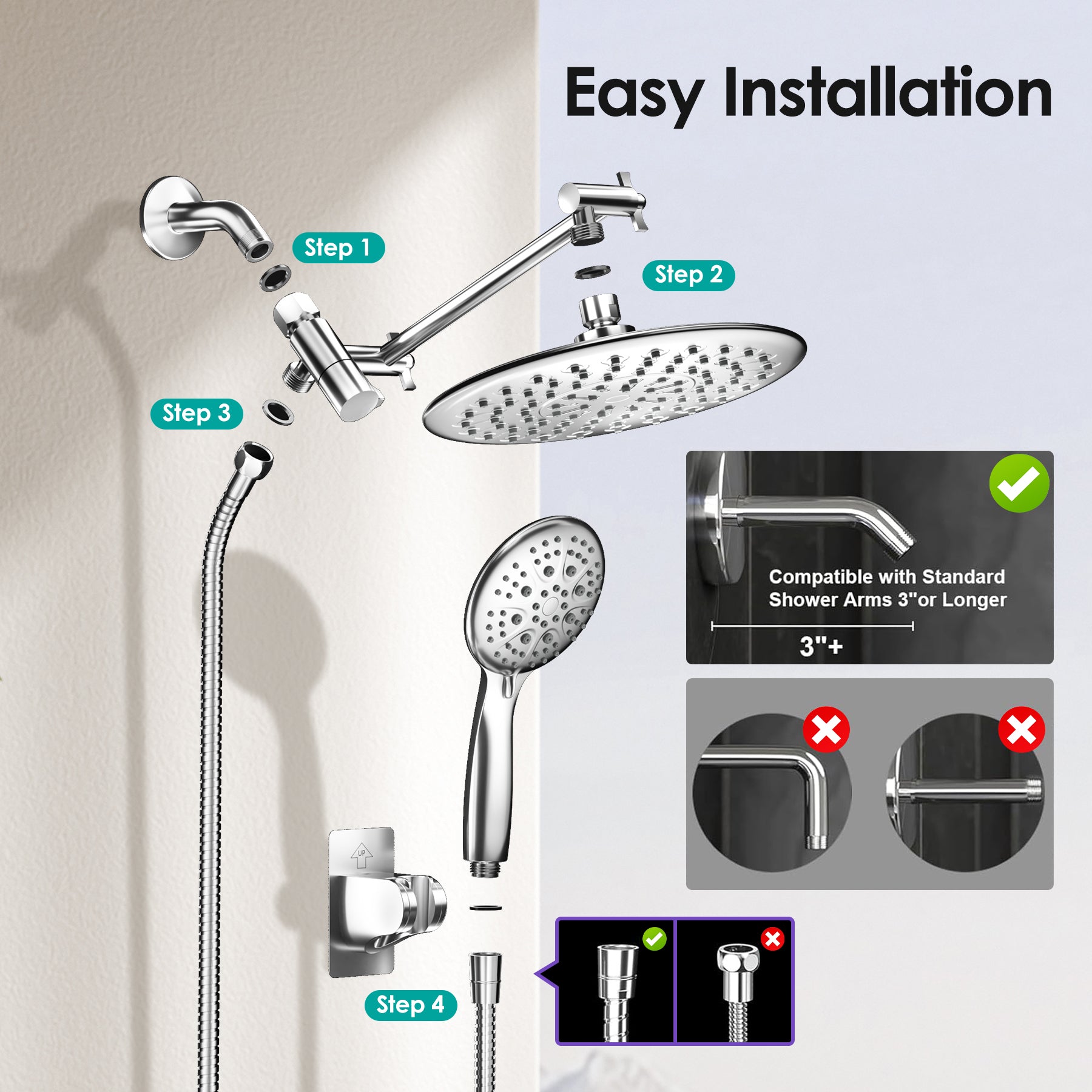 Round Rainfall Shower Head Combo