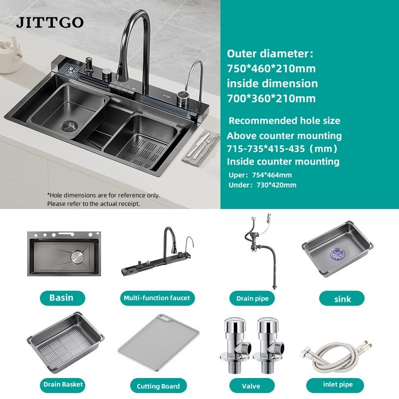 Jittgo nano  304 stainless steel waterfall single sink -N95P