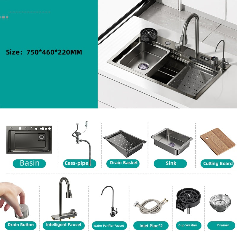 Jittgo waterfall 304stain steel single nano kitchenisnk JT-N95