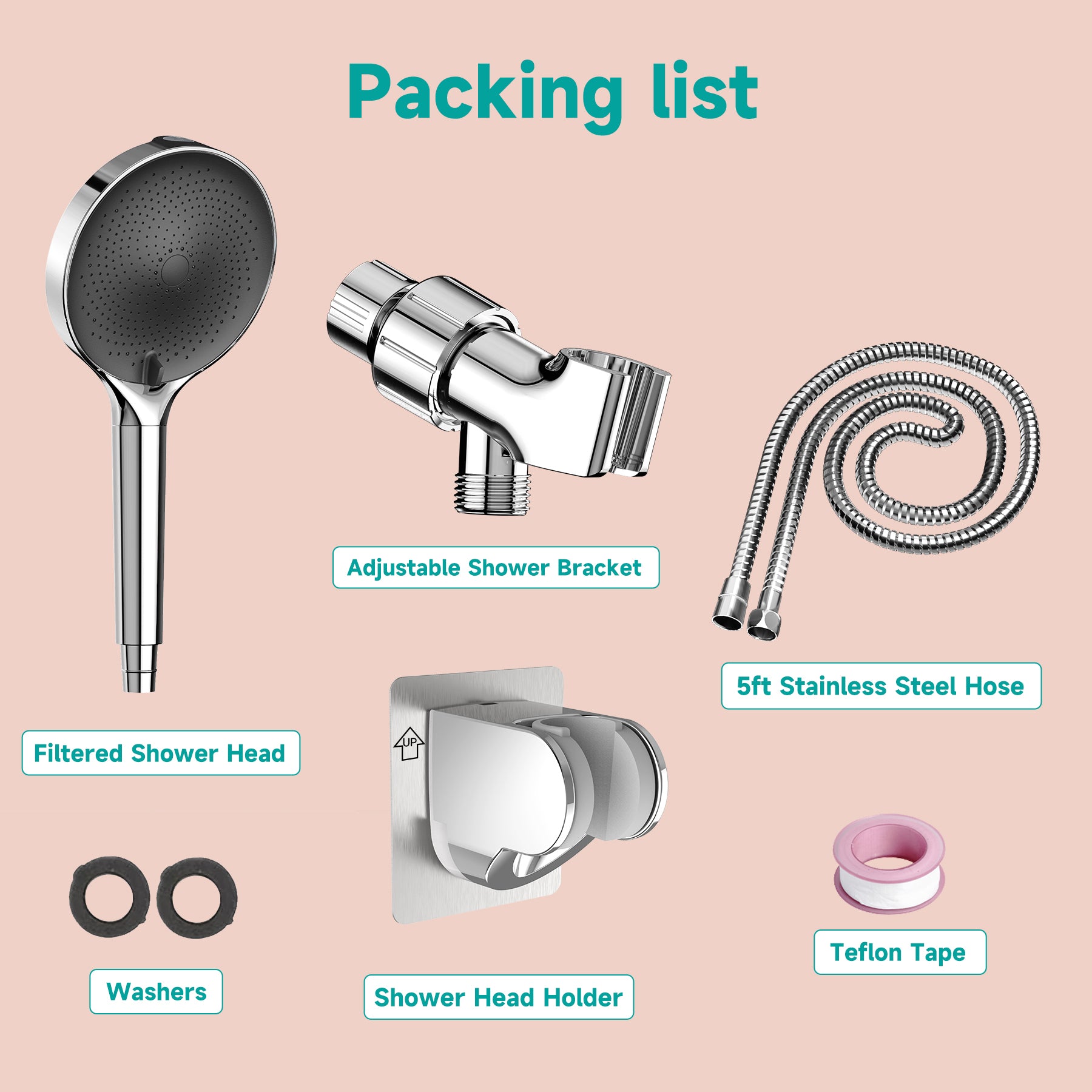 Filtered Headheld Shower Head，Chrome-Black