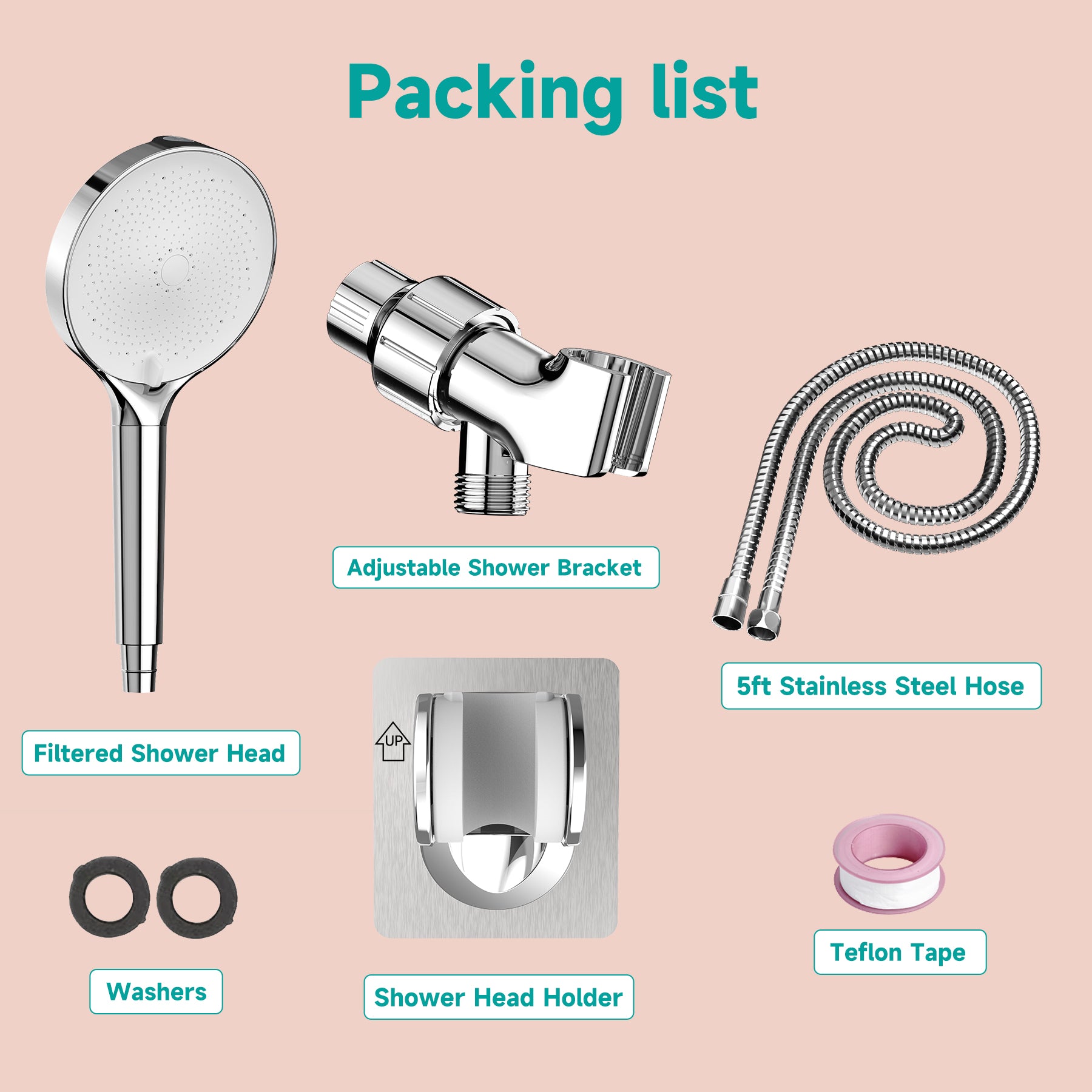 Filtered Headheld Shower Head，Chrome -White