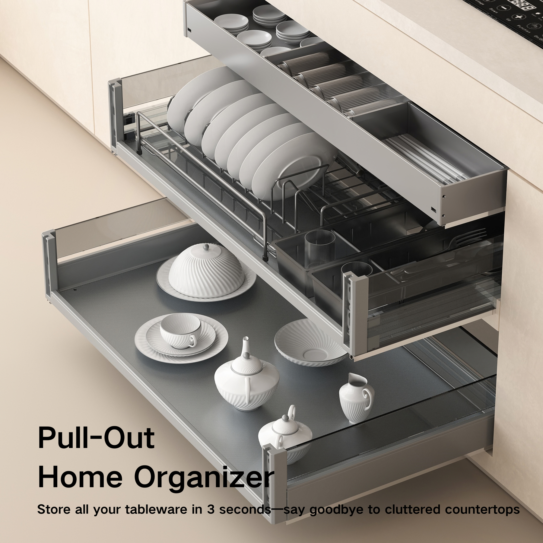 Pull Out Home Organizer Large Space Under-counter Plate Rack