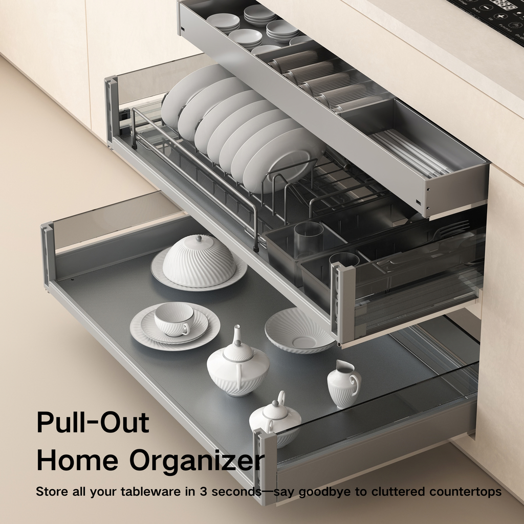 Pull Out Home Organizer Large Space Under-counter Plate Rack