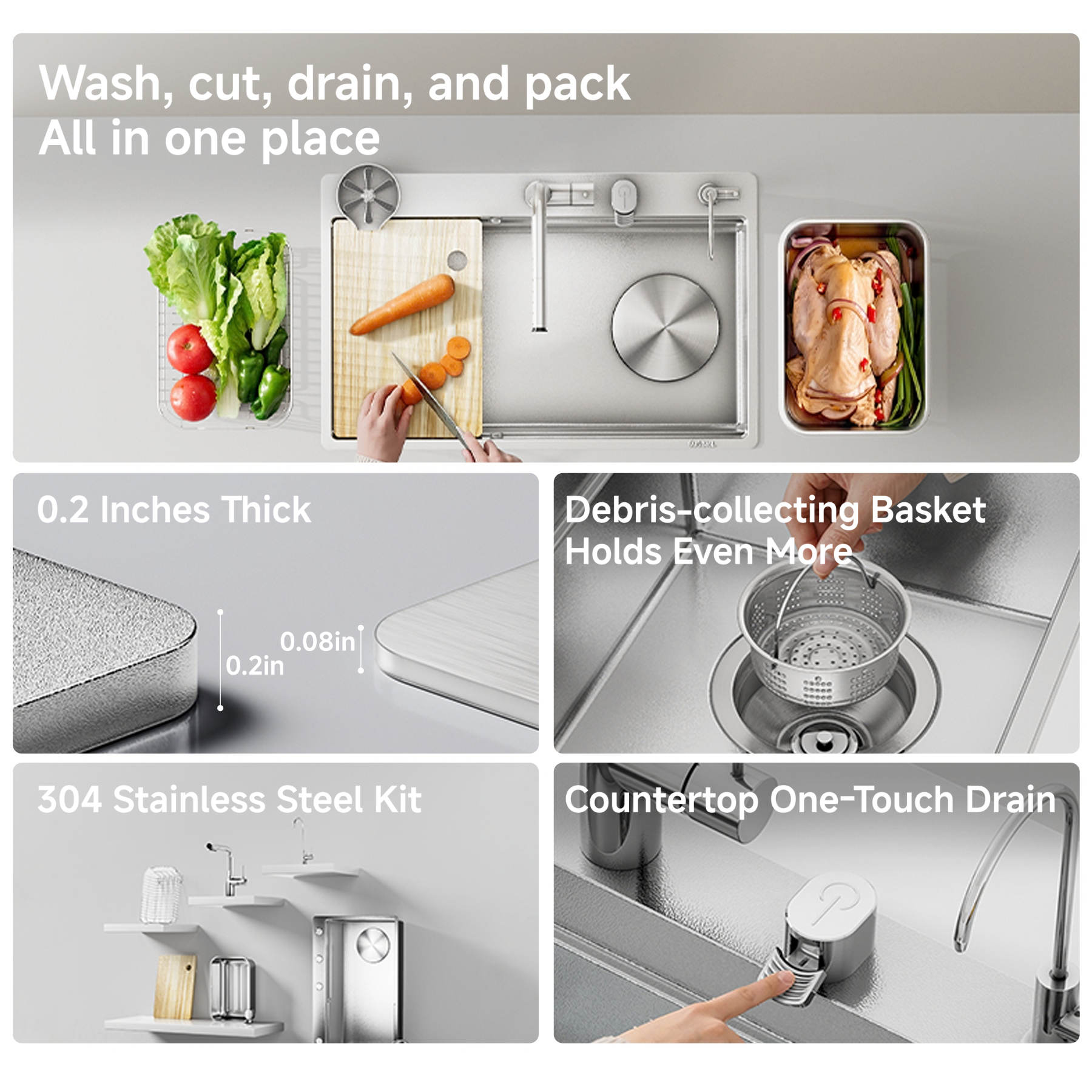 Single Bowl Kitchen Sink for Home Use—316L Stainless Steel